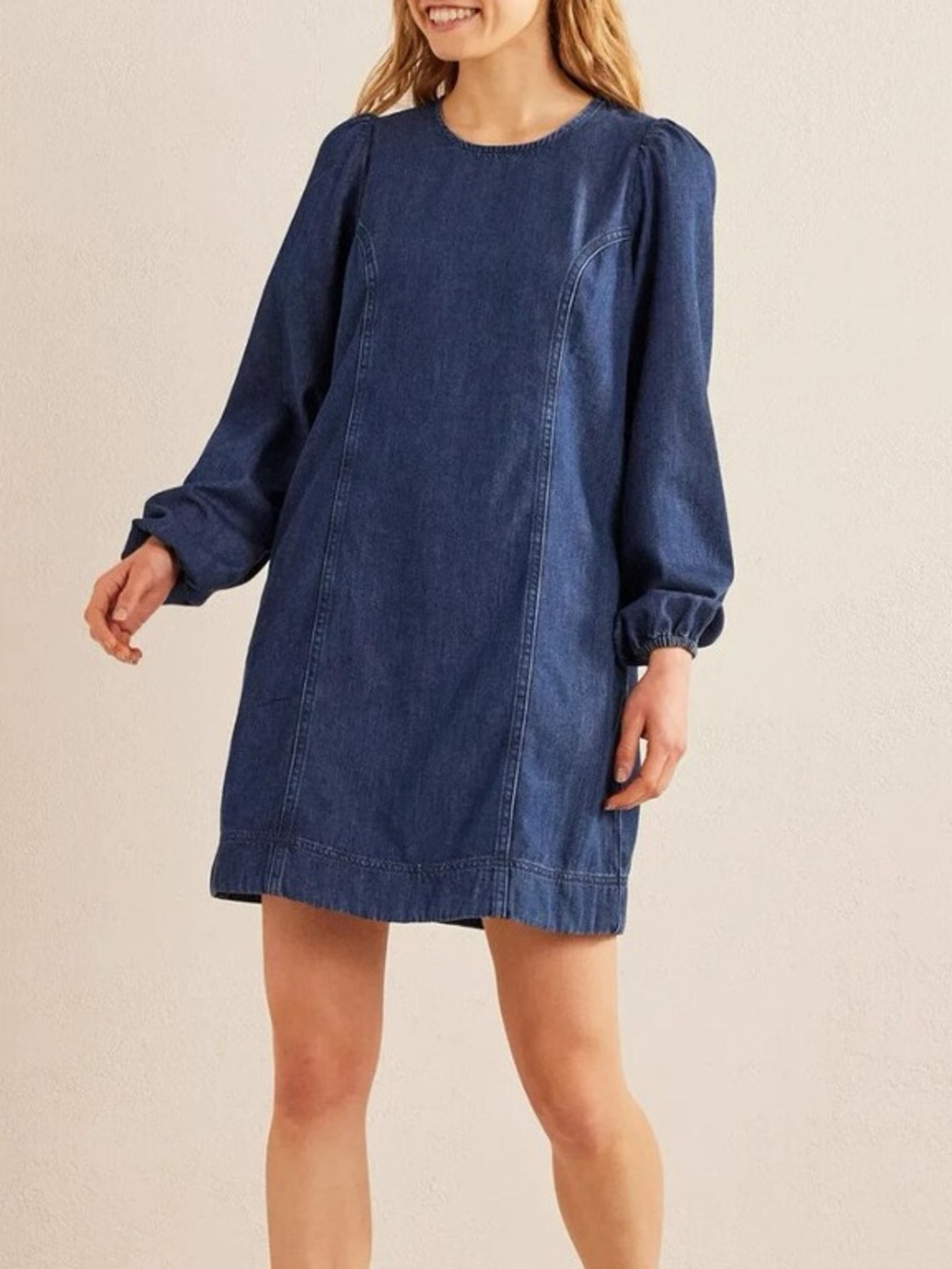 NWT Boden Denim Blouson Shift Dress Fall Casual size 6 Regular Cottagecore